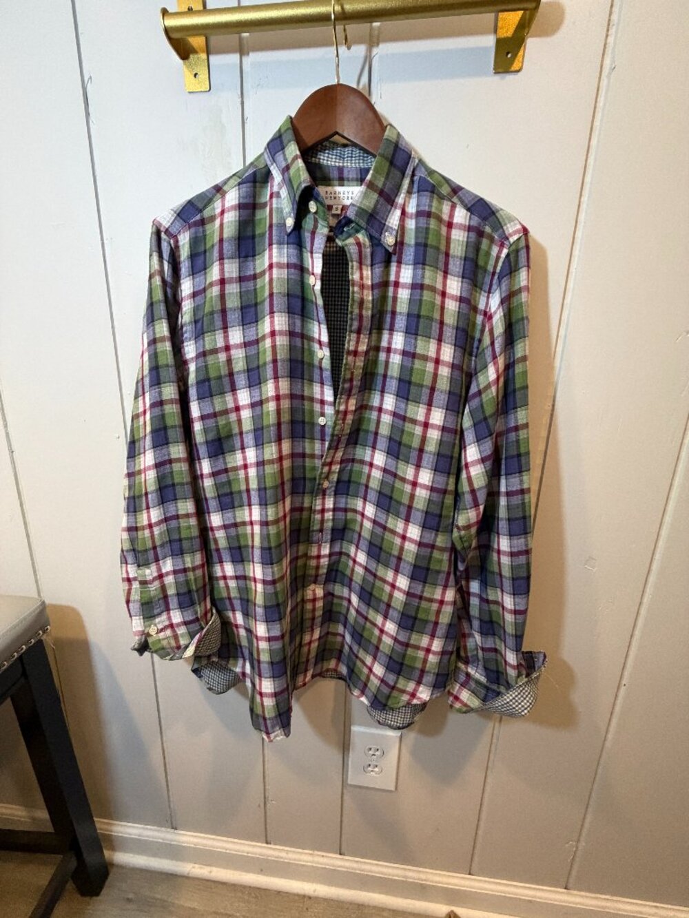 Barneys New York Plaid Double Faced Button Down Shirt Men's Small